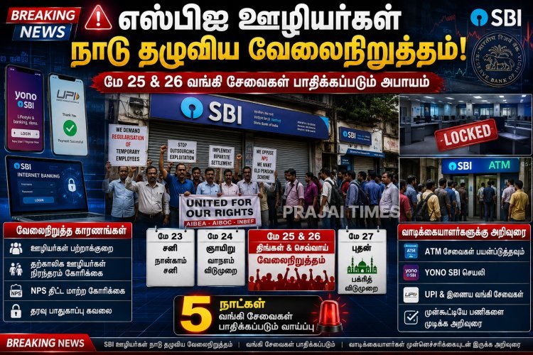 5 நாட்கள் எஸ்பிஐ சேவைகள் பாதிப்பு அபாயம்.. நாடு தழுவிய வேலைநிறுத்தம் அறிவிப்பு!