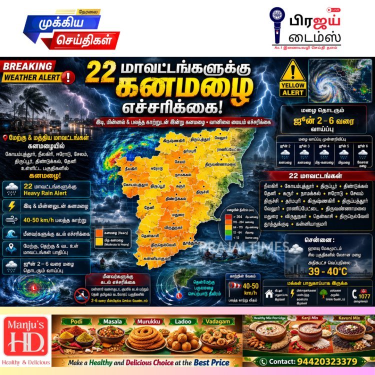 தமிழகத்தின் 22 மாவட்டங்களுக்கு கனமழை எச்சரிக்கை.. இன்று இடி, மின்னலுடன் பலத்த மழை!