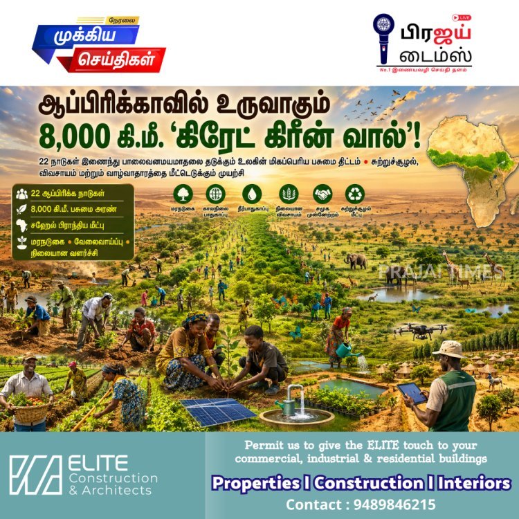 22 ஆப்பிரிக்க நாடுகளின் ‘கிரேட் கிரீன் வால்’ திட்டம்... 8,000 கி.மீ. பசுமை அரண் உருவாக்கம்!22 ஆப்பிரிக்க நாடுகளின் ‘கிரேட் கிரீன் வால்’ திட்டம்... 8,000 கி.மீ. பசுமை அரண் உருவாக்கம்!
