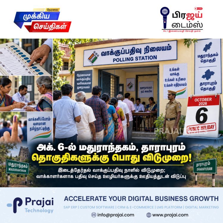 அக். 6-ல் மதுராந்தகம், தாராபுரம் தொகுதிகளுக்கு பொது விடுமுறை!